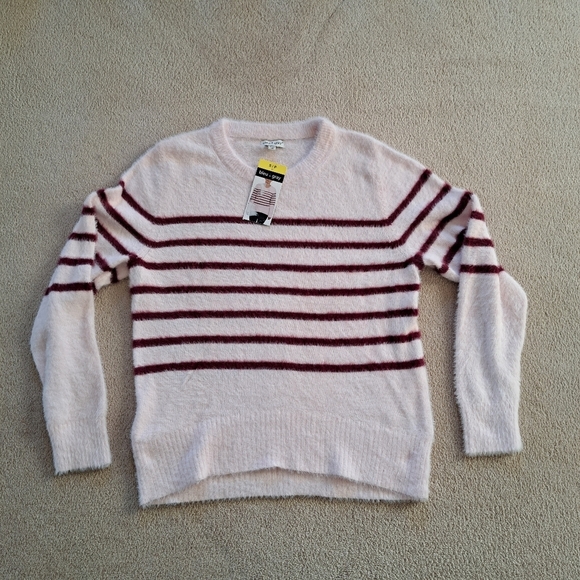 ❤️ Bleu Gray Eyelash Sweater Women's Small Pink Striped Cozy Crewneck Top - Picture 9 of 13